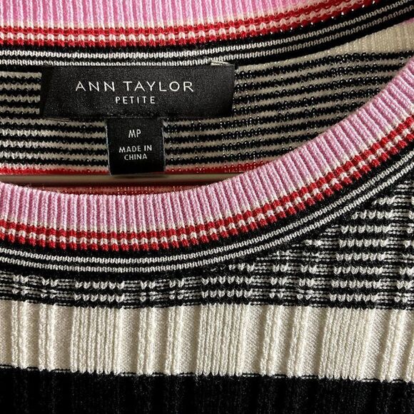 Ann Taylor Petite Striped Ruffle Cuff Sweater, size medium petite - Picture 4 of 8
